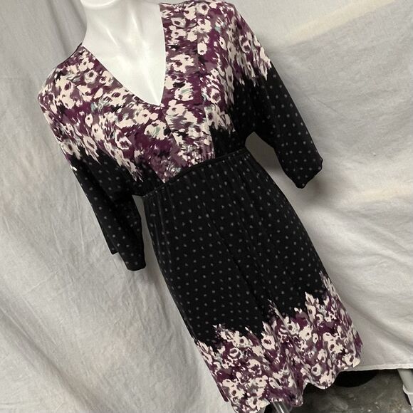 Soma Dresses & Skirts - Soma Loungewear Empire Waist Tunic Dress Super Soft Black Purple Floral Sz XS